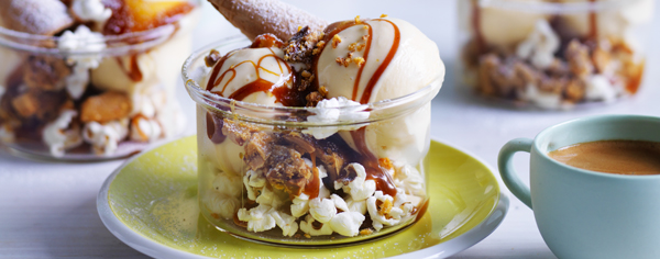 Caramel popcorn sundaes