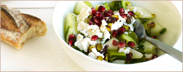 Cucumber, pistachio, grape and Persian feta salad recipe