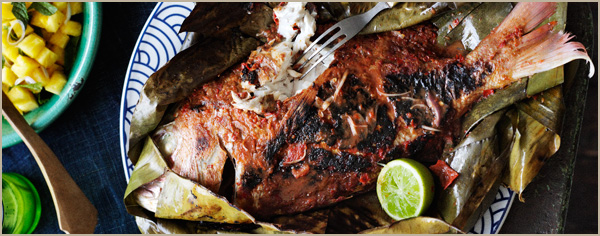 Barbecued snapper in banana leaves Recipe